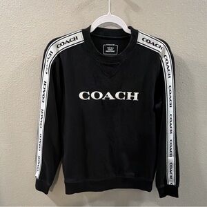 Coach Black Crewneck Women's Top with Logo Stripes